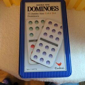 Cardinal Double Nine Jumbo Dominoes - White, Purple, Green
